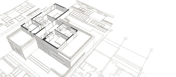 modern house architectural project sketch 3d illustration