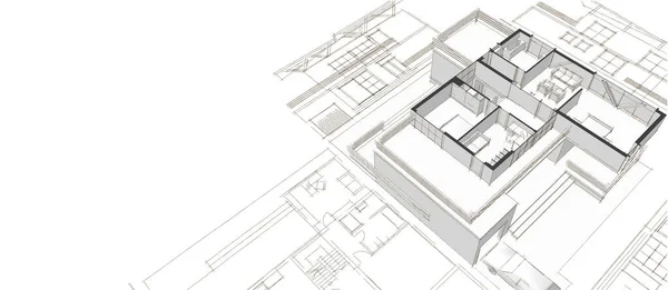 modern house architectural project sketch 3d illustration