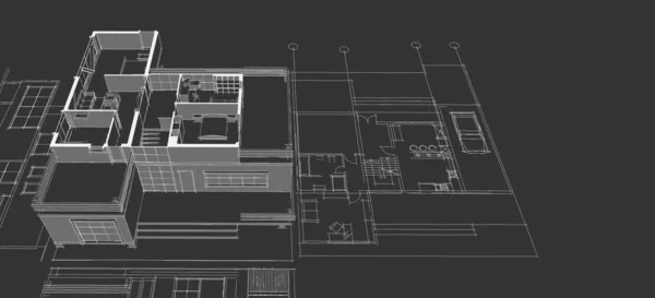 Modernes Haus Architektonisches Projekt Skizze Illustration — Stockfoto