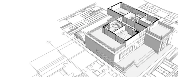 Modern Mimari Projesi Çizimi Illüstrasyon — Stok fotoğraf