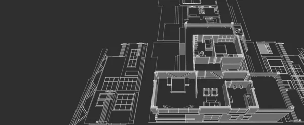 Casa Moderna Proyecto Arquitectónico Bosquejo Ilustración —  Fotos de Stock