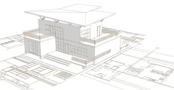 Modern House Architectural Project Sketch Illustration — Stock Photo, Image