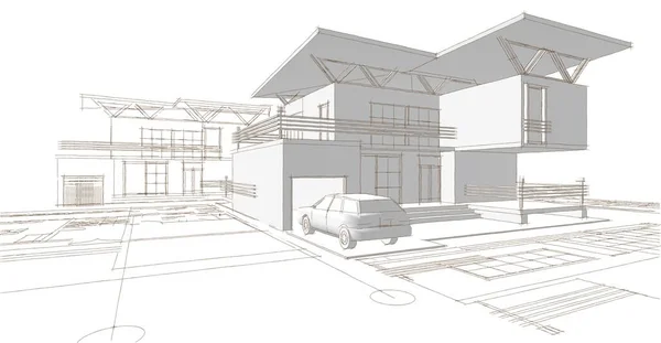 modern house architectural project sketch 3d illustration