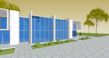 ev mimarisi çizimi 3d illüstrasyon