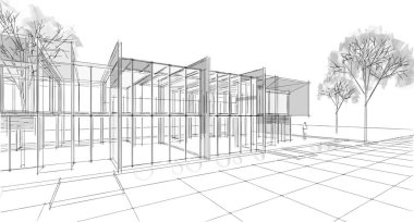 ev mimarisi çizimi 3d illüstrasyon