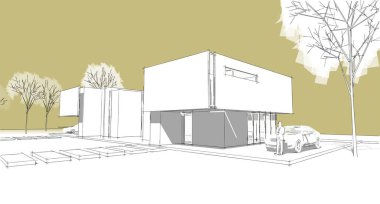 ev mimarisi çizimi 3d illüstrasyon