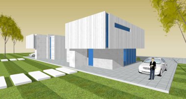 ev mimarisi çizimi 3d illüstrasyon