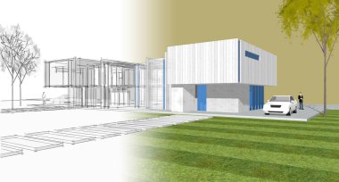 ev mimarisi çizimi 3d illüstrasyon