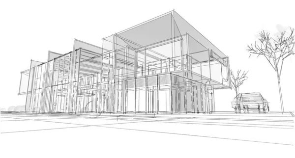 房屋建筑草图3D插图 — 图库照片