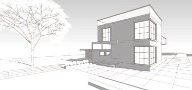 ev mimarisi çizimi 3d illüstrasyon