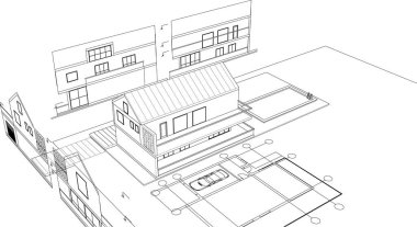  ev mimarisi projesi çizimi 3d illüstrasyon