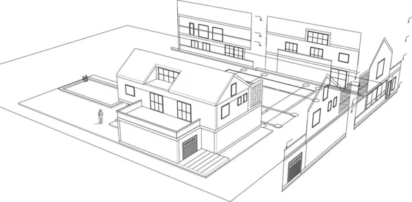 Casa Proyecto Arquitectónico Boceto Ilustración — Vector de stock