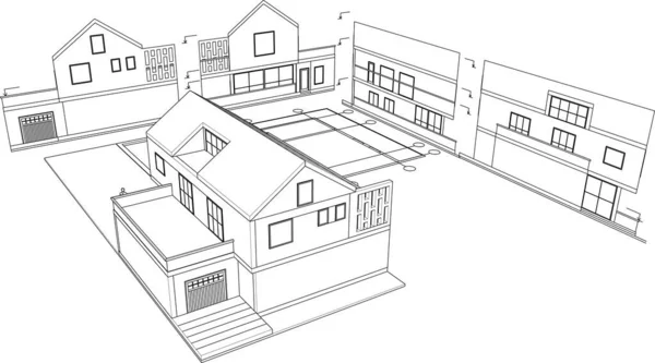 Maison Projet Architectural Croquis Illustration — Image vectorielle