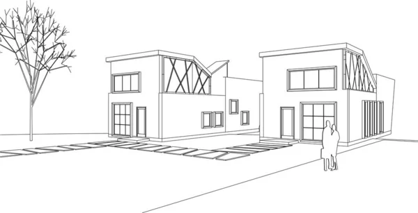 Архитектурный Эскиз Дома Иллюстрация — стоковый вектор