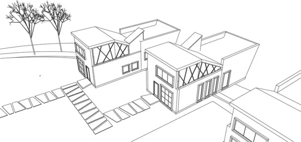 Casa Desenho Arquitetônico Ilustração — Vetor de Stock