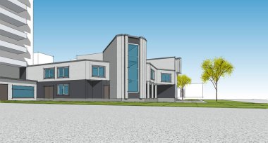 Şehir mimarisi çizimi 3D illüstrasyon