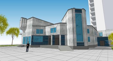 Şehir mimarisi çizimi 3D illüstrasyon