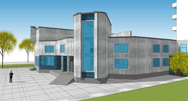 Şehir mimarisi çizimi 3D illüstrasyon