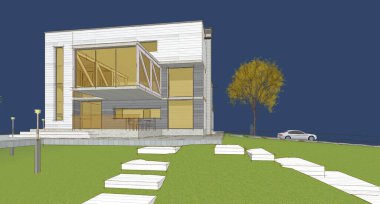 ev mimarisi çizimi 3d illüstrasyon