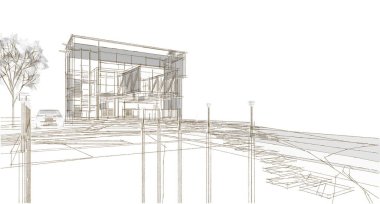 ev mimarisi çizimi 3d illüstrasyon