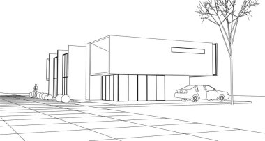 ev mimarisi çizimi 3d illüstrasyon