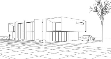 ev mimarisi çizimi 3d illüstrasyon