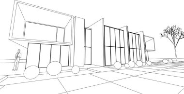 ev mimarisi çizimi 3d illüstrasyon