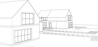 ev mimarisi çizimi 3d illüstrasyon