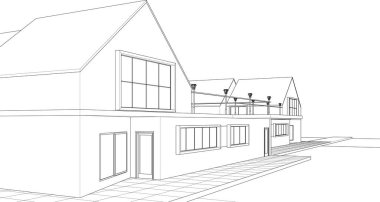 ev mimarisi çizimi 3d illüstrasyon