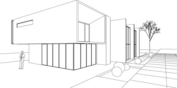 Архитектурный Эскиз Дома Иллюстрация — стоковый вектор