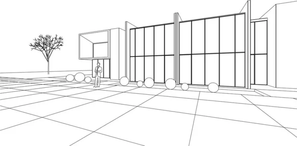 房屋建筑草图3D插图 — 图库矢量图片