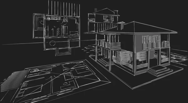 Plan Domu Koncepcja Architektoniczna Rendering — Zdjęcie stockowe