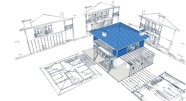 Hus Plan Arkitektoniska Koncept Rendering — Stockfoto