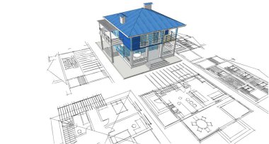 ev planı mimari konsepti 3D oluşturma