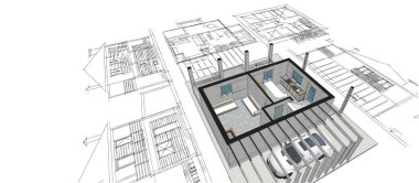 ev planı mimari konsepti 3D oluşturma