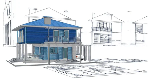 House Plan Architectural Concept Rendering — Stock Photo, Image