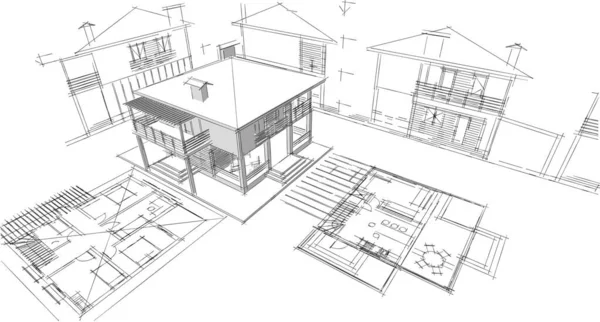 家の計画建築コンセプト3Dレンダリング — ストック写真