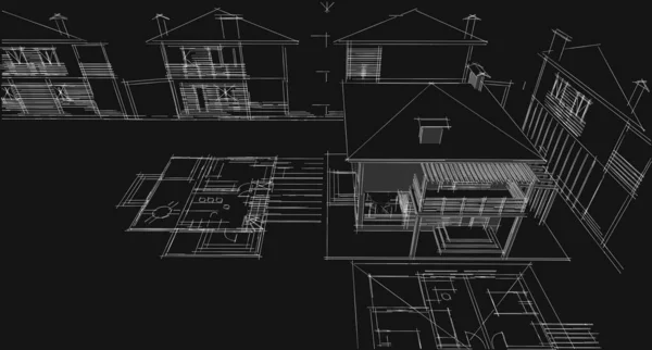 Σπίτι Σχέδιο Αρχιτεκτονικής Έννοια Απόδοση — Φωτογραφία Αρχείου