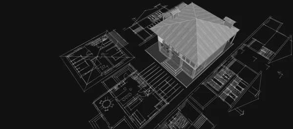 住宅平面图建筑概念3D渲染 — 图库照片