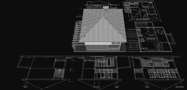 Plan Domu Koncepcja Architektoniczna Rendering — Zdjęcie stockowe