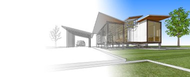 ev mimarisi çizimi 3d illüstrasyon