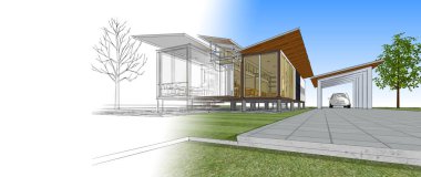 ev mimarisi çizimi 3d illüstrasyon