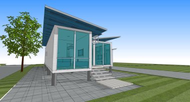 ev mimarisi çizimi 3d illüstrasyon