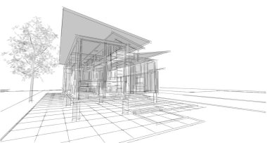 ev mimarisi çizimi 3d illüstrasyon