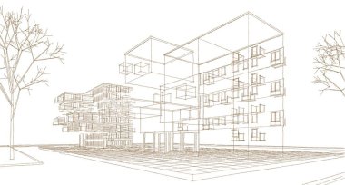 Modern ev çizimi 3d illüstrasyon