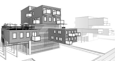 Modern ev çizimi 3d illüstrasyon