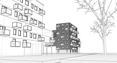 Modern ev çizimi 3d illüstrasyon