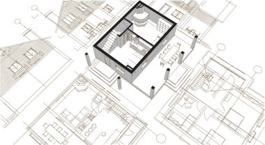 ev planı mimari konsepti 3D oluşturma