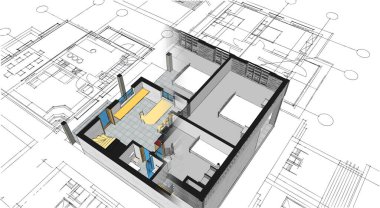 ev planı mimari konsepti 3D oluşturma