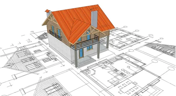 Haus Planen Architektonisches Konzept Rendering — Stockfoto